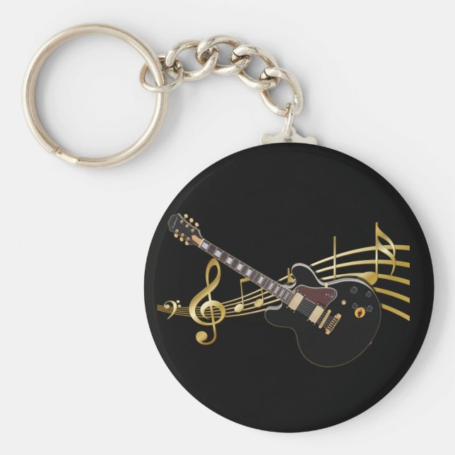 Llavero Black Guitar On Music Score Keychain (Frente)