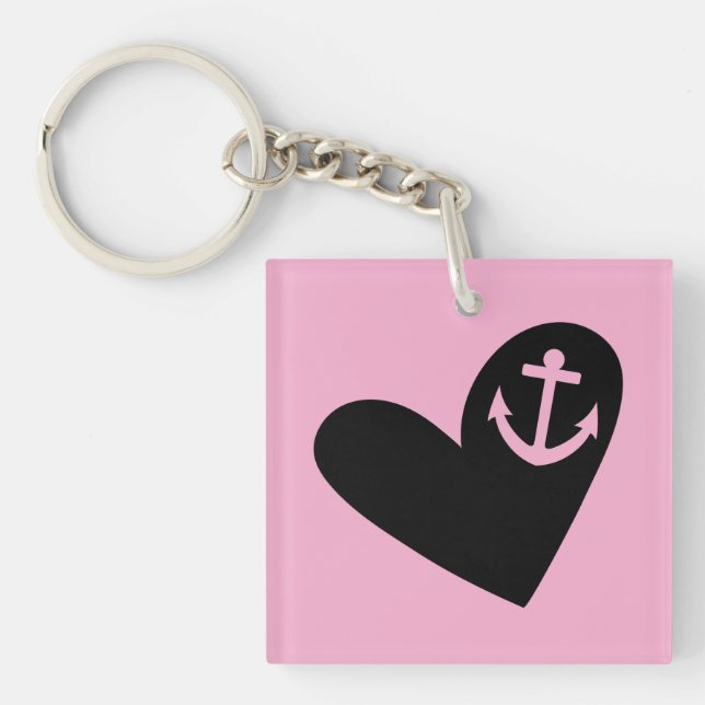 Llavero Black Heart Anchor Pink Square Acrylic (Frente)