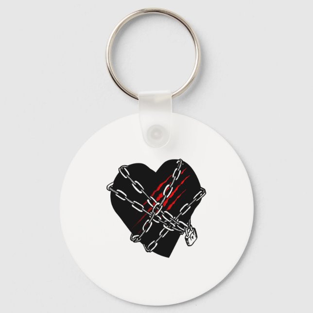 Llavero Black Heart Red Chains Cool Gothic Valentines Day  (Anverso)
