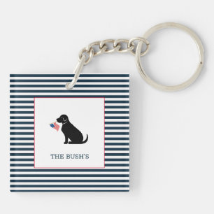 Llavero Black Lab Bandera estadounidense Nombre de familia