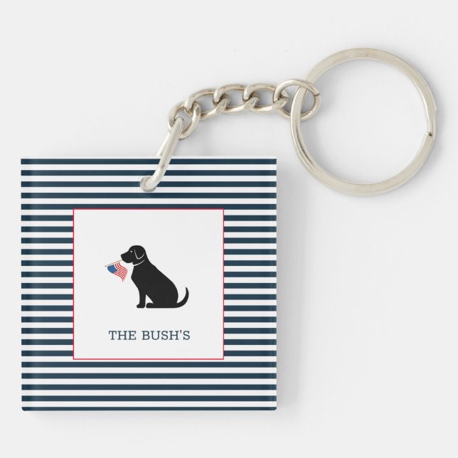 Llavero Black Lab Bandera estadounidense Nombre de familia (Atrás)