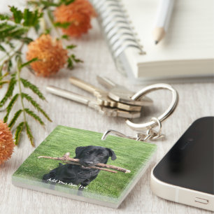 Llavero Black Lab con dos palos Dog Photo and Name