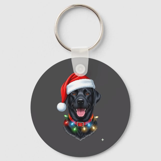 Llavero Black Lab Labrador Christmas Dog Santa Hat Light P (Anverso)
