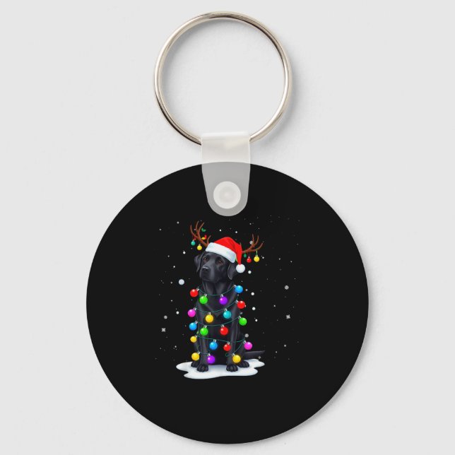 Llavero Black Lab Labrador Dog Funny Christmas Lights Rein (Anverso)