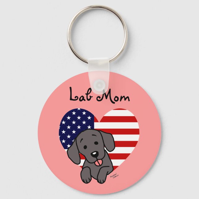 Llavero Black Lab Mom & American Flag (Anverso)