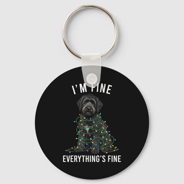 Llavero Black Labradoodle Christmas I'm Fine Everything Is (Anverso)
