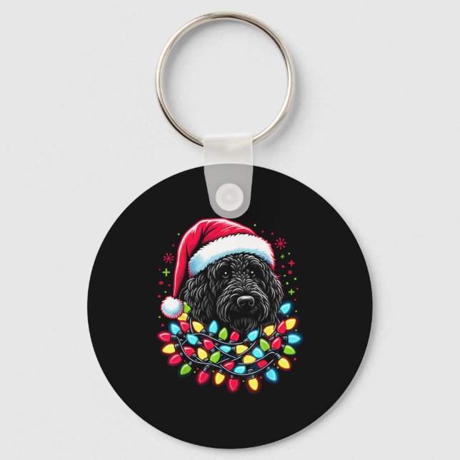 Llavero Black Labradoodle Christmas Tree Xmas Lights Doodl (Anverso)