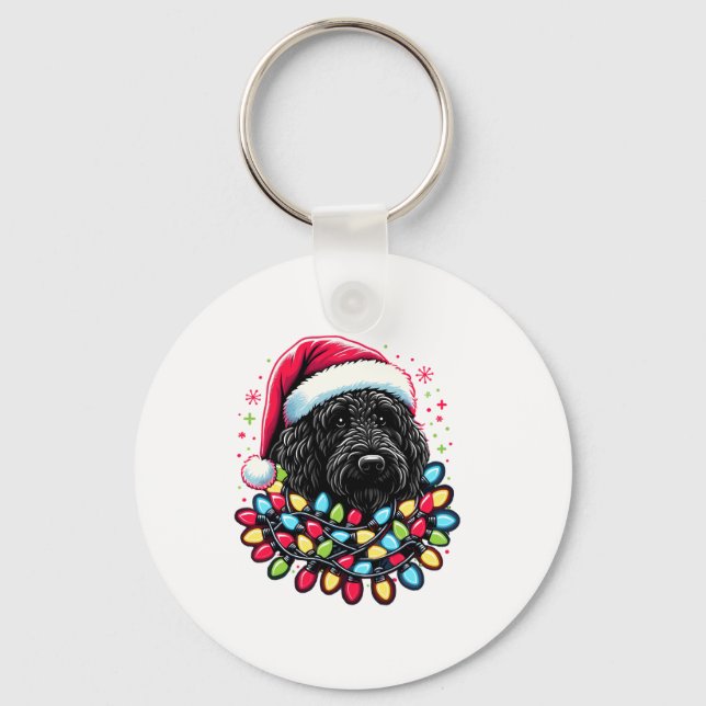 Llavero Black Labradoodle Christmas Tree Xmas Lights Doodl (Anverso)