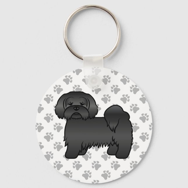 Llavero Black Lhasa Apso Cute Cartoon Dog Ilustracion (Anverso)