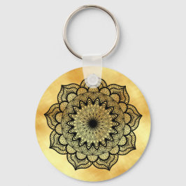 Llavero Black Mandala on Soft Gold Background Keychain
