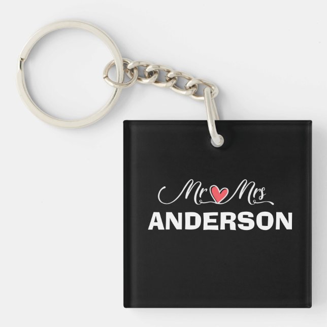 Llavero Black  Mr. & Mrs. add name Wedding Favors (Frente)