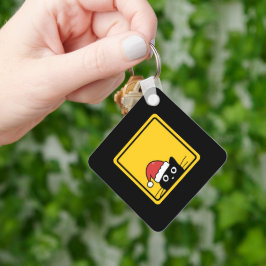 Llavero Black Sneaky Santa Cat U.S. Warning Sign