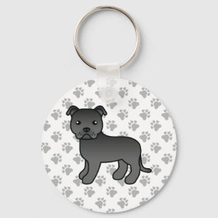 Llavero Black Staffordshire Bull Terrier Cute Cartog Dog