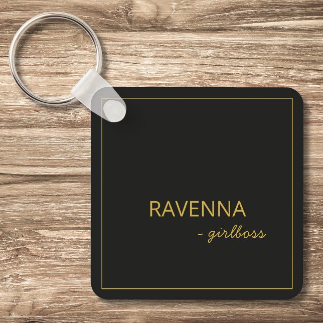Llavero Black Subtle Gold Frame Luxury Girlboss Name (Subido por el creador)