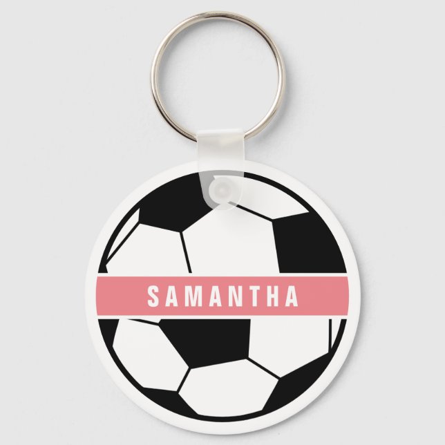 Llavero Black White and Pink Modern Sporty Soccer Monogram (Anverso)
