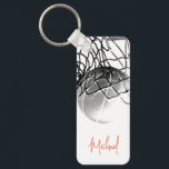 Llavero Black & White Basketball Ball & Net Your Name<br><div class="desc">I Love This Game. Popular Sports - Black & White Basketball Game Ball Image.</div>