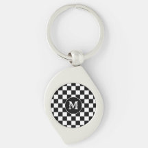 Black White Checkered Keychain Capital Initial