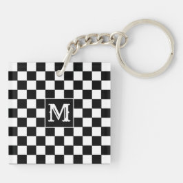Llavero Black White Checkered Keychain Capital Initial