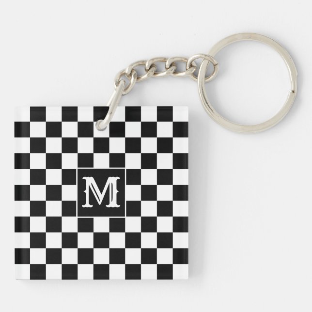 Llavero Black White Checkered Keychain Capital Initial (Atrás)