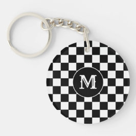 Llavero Black White Checkered Keychain Capital Initial