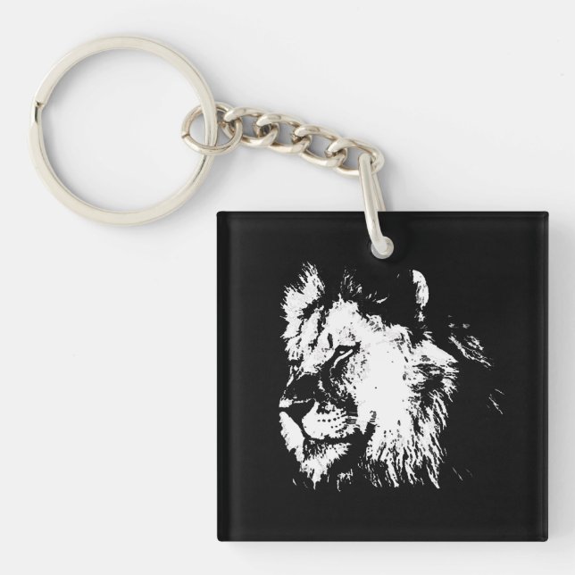 Llavero Black White Lion - Animal Pop Art (Frente)