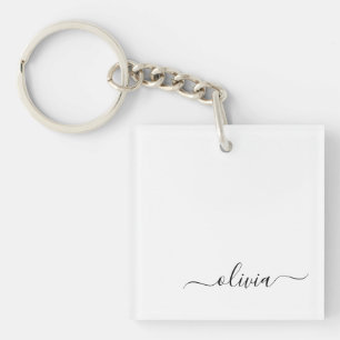 Llavero Black White Modern Script Girly Monograma Nombre