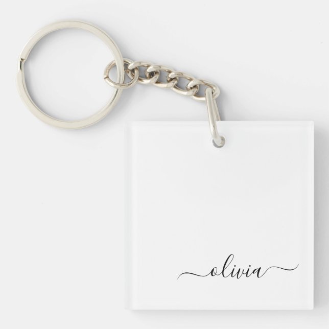 Llavero Black White Modern Script Girly Monograma Nombre (Frente)