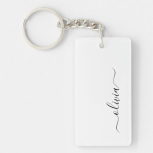 Llavero Black White Modern Script Girly Monograma Nombre