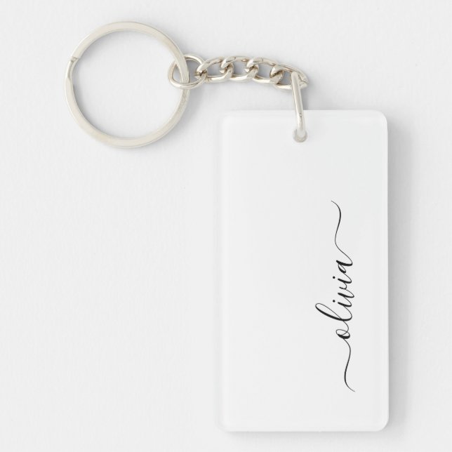 Llavero Black White Modern Script Girly Monograma Nombre (Frente)