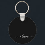 Llavero Black White Modern Script Girly Monograma Nombre<br><div class="desc">Cadenas de claves de nombres de monograma de escritura simple en blanco y negro (cadena de claves). Esto hace que el dulce perfecto cumpleaños 16, boda, ducha de novia, aniversario, ducha de bebé o fiesta de soltera sea regalo para alguien que ama el lujo glam y los estilos de moda....</div>