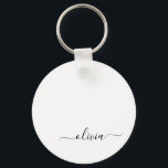Llavero Black White Modern Script Girly Monograma Nombre<br><div class="desc">Cadenas de claves de nombres de monograma de escritura simple en blanco y negro (cadena de claves). Esto hace que el dulce perfecto cumpleaños 16, boda, ducha de novia, aniversario, ducha de bebé o fiesta de soltera sea regalo para alguien que ama el lujo glam y los estilos de moda....</div>