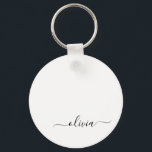 Llavero Black White Modern Script Girly Monograma Nombre<br><div class="desc">Cadenas de claves de nombres de monograma de escritura simple en blanco y negro (cadena de claves). Esto hace que el dulce perfecto cumpleaños 16, boda, ducha de novia, aniversario, ducha de bebé o fiesta de soltera sea regalo para alguien que ama el lujo glam y los estilos de moda....</div>
