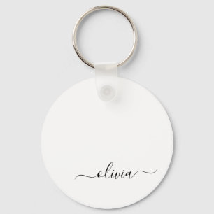Llavero Black White Modern Script Girly Monograma Nombre