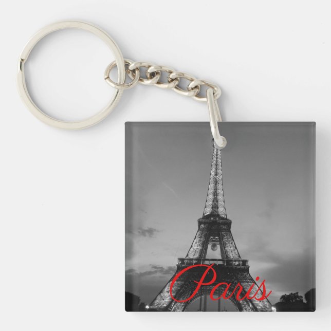 Llavero Black White Paris City Night Eiffel Tower European (Frente)
