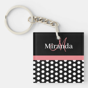 Llavero Black White Pink Monograma Polka Dot Keychain