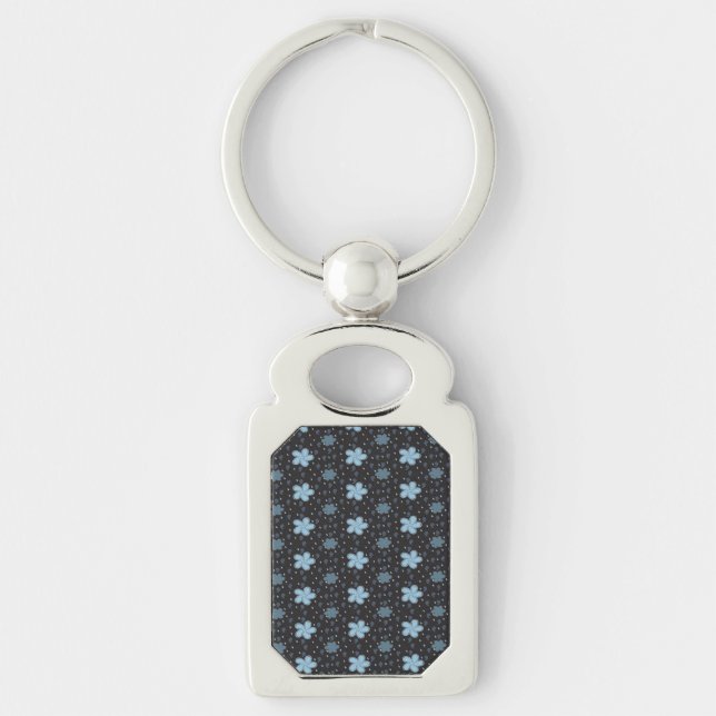 Llavero Black with Blue Paisley Floral Print Key Chain (Anverso)