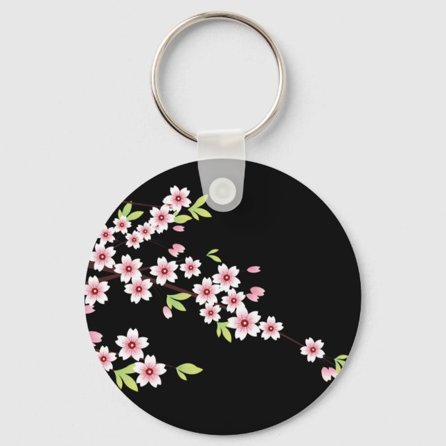 Llavero Black with Pink and Green Cherry Blossom Sakura (Anverso)