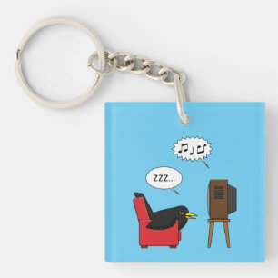 Llavero Blackbird durmiendo frente al cómic de la TV