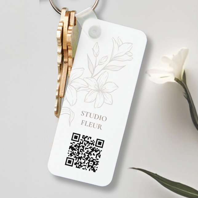 Llavero Blanca | Moda Código QR floral mínimo (Subido por el creador)