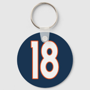 Llavero Blanco azul anaranjado del número redondo 18