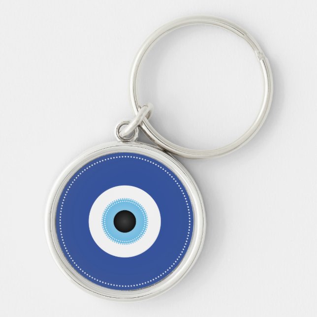 Llavero Blanco azul de ojos malvados griegos (Frente)