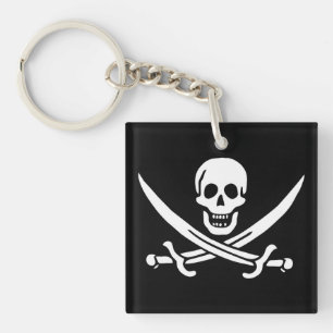 Llavero Blanco, Bandera Pirata Calico Jack, Calavera y Cuc