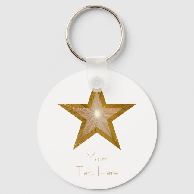 Llavero Blanco de la cadena de claves Gold Star 'Your Text (Anverso)