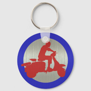 Llavero Blanco metálica roja del jinete de la vespa