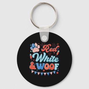 Llavero Blanco Rojo Retro Y Woof Us Flag Paw Feliz 4º