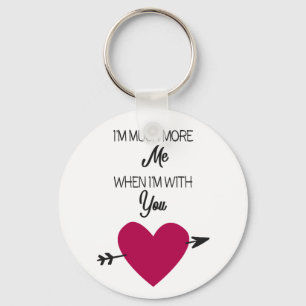 Llavero Blanco romántico elegante con corazón rosa