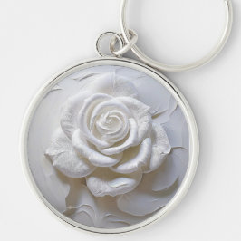 Llavero Blanco Sobre Blanco - Rosa Esculpida