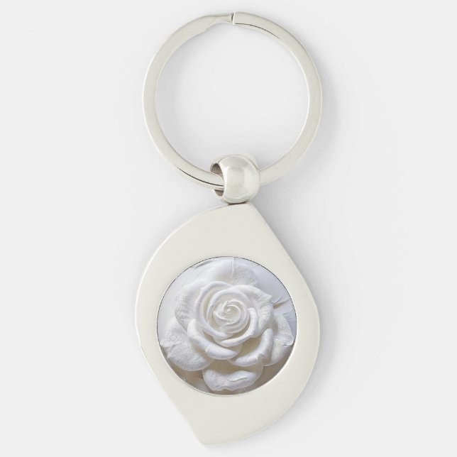 Llavero Blanco Sobre Blanco - Rosa Esculpida (Anverso)