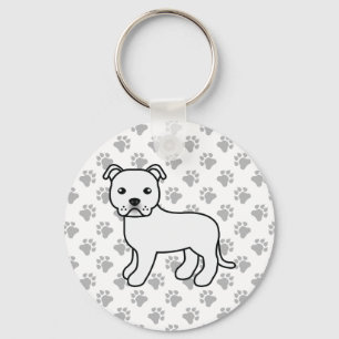 Llavero Blanco Staffordshire Bull Terrier Cute Cartog Perr
