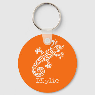 Llavero Blanco y naranja del reptil Gecko con nombre keych